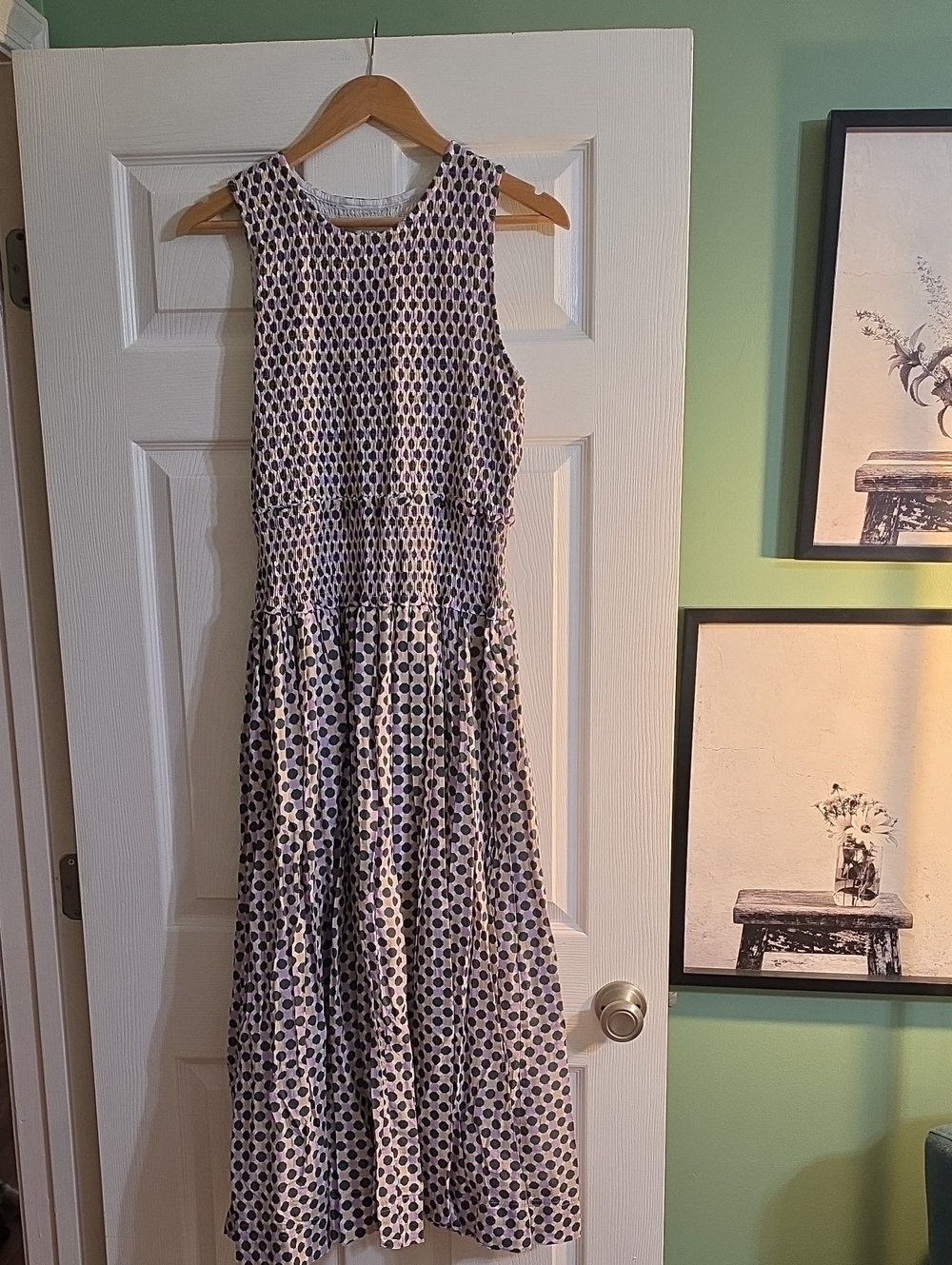 Sleeveless Polka Dot Maxi Dress in Blue and White